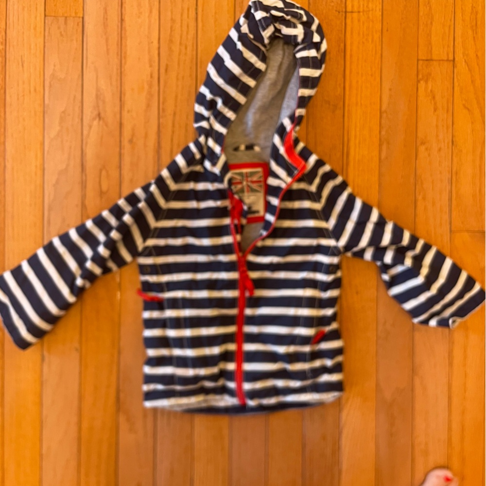 Boden Navy and White Striped toddler rain coat. Size. 2/3 year.